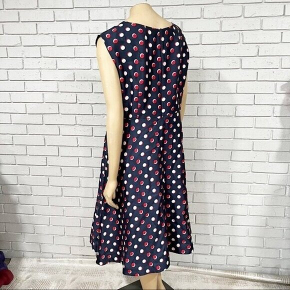 Hobbs silk wool red-white-blue polka dot midi dress - Size 12 - Picture 2 of 9